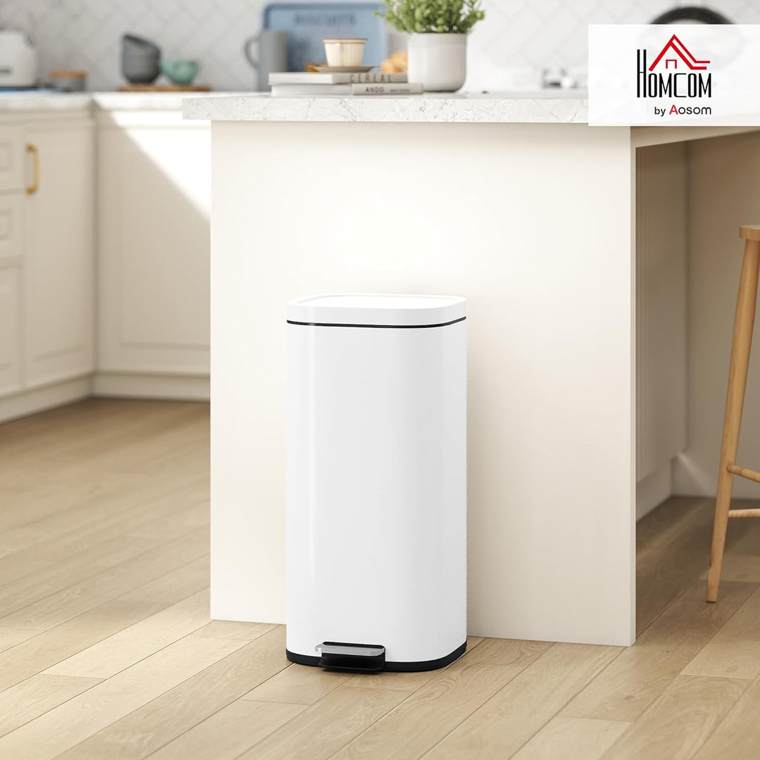HOMCOM 30L Küchenmülleimer mit Deckel Pedaleimer Weiss, Weiss