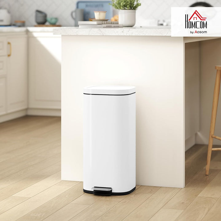 HOMCOM 30L Küchenmülleimer mit Deckel Pedaleimer Weiss, Weiss