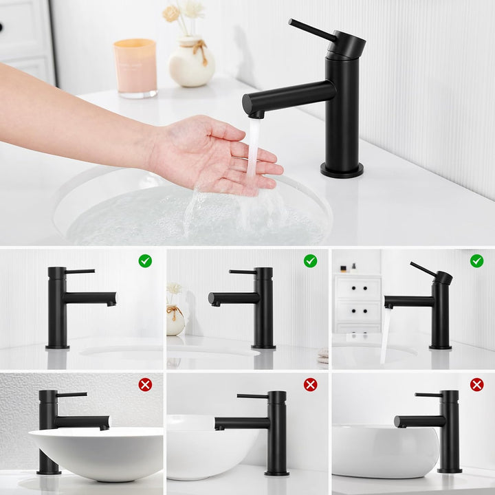CECIPA Wasserhahn Bad Schwarz, Waschtischarmatur Schwarz mit Auslauf Höhe 90mm, Badezimmer Amaturen