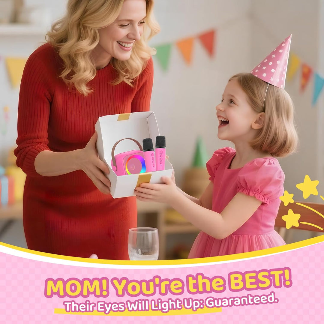 Karaoke Maschine mit 2 Karaoke Mikrofon, Tragbaren Bluetooth Lautsprecher für Erwachsene/Kinder, Ges