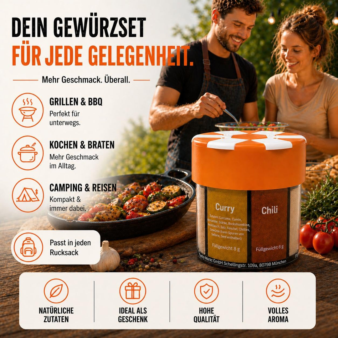 5x ration1 Gewürzstreuer XXL 6 in 1, 5er Set Gewürz-Streuer für Camping, Wandern, Outdoor Aktivitäte