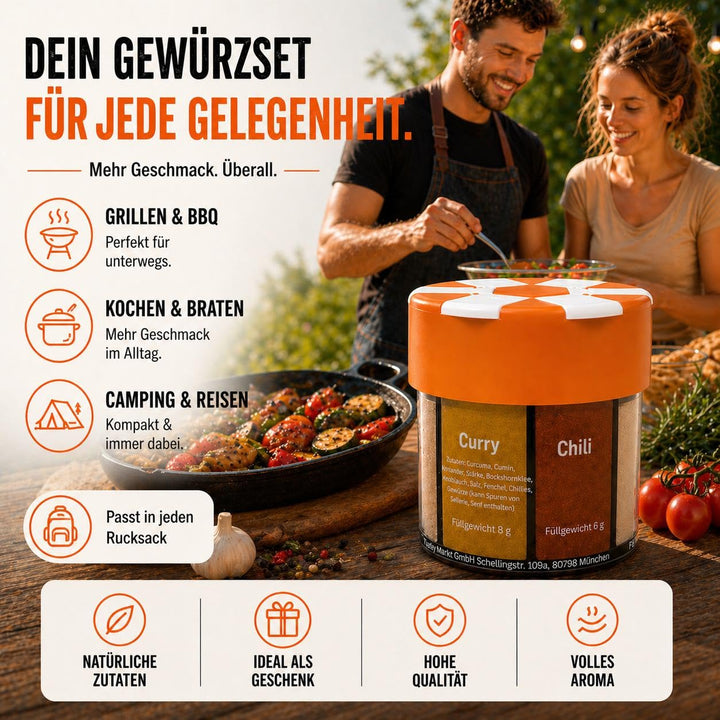 5x ration1 Gewürzstreuer XXL 6 in 1, 5er Set Gewürz-Streuer für Camping, Wandern, Outdoor Aktivitäte