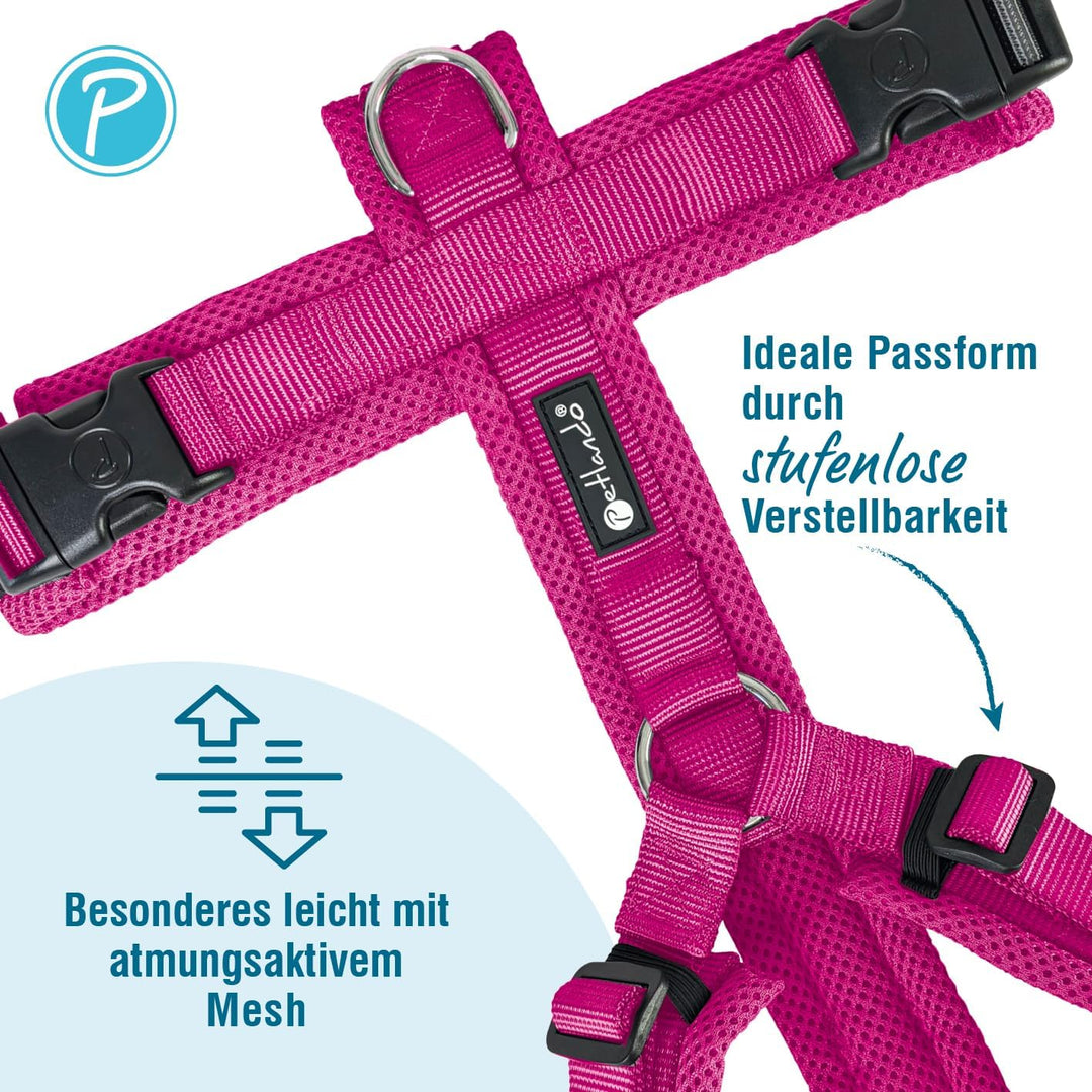 Petlando Hundegeschirr gepolstert, Mesh Y-Comfort, weich, stufenlos verstellbar, besonders leicht &amp;