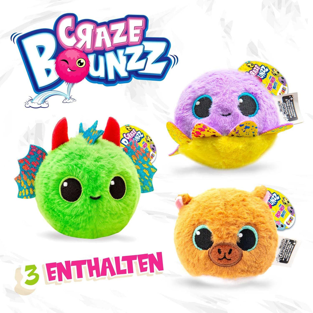 Craze BOUNZZ Funpack 3er Bundle Hüpfende Plüschtiere - Flauschige Kuscheltiere zum Spielen & Sammeln