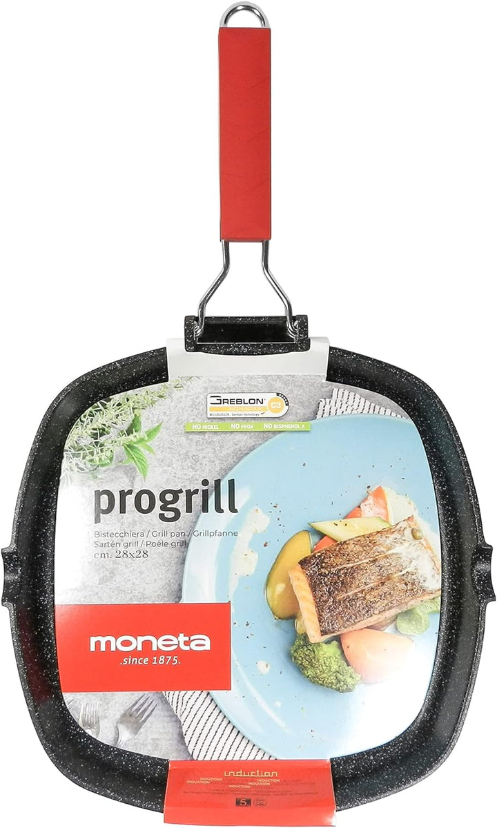 Moneta Grillpfanne 24 x 24 cm Pro Grill mit klappbarem Griff auch für Induktion