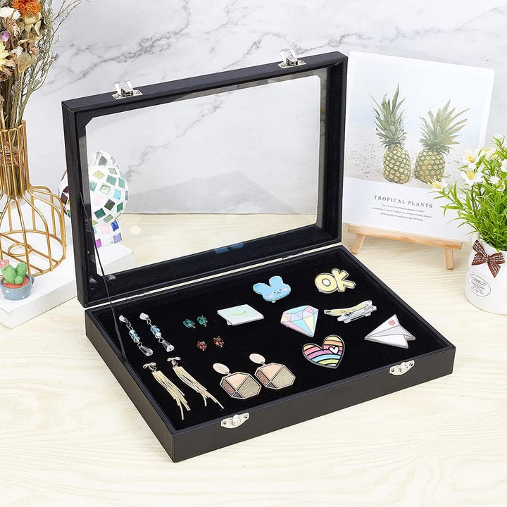 NBEADS Samt Anstecknadel Vitrine, Schwarz Holz Präsentationsboxen Mit Glasfenster Samt Pin Schattenb