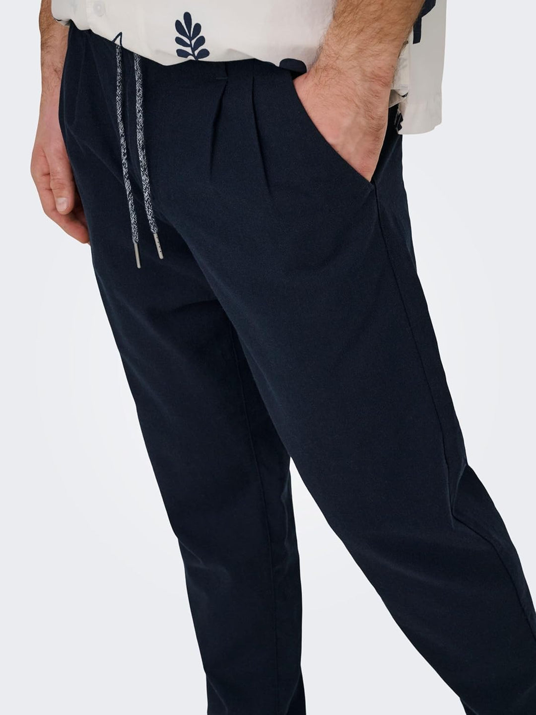 PIECES Herren Onsleo Crop Linen Mix 0048 Pant 31W / 34L Dark Navy, 31W / 34L Dark Navy