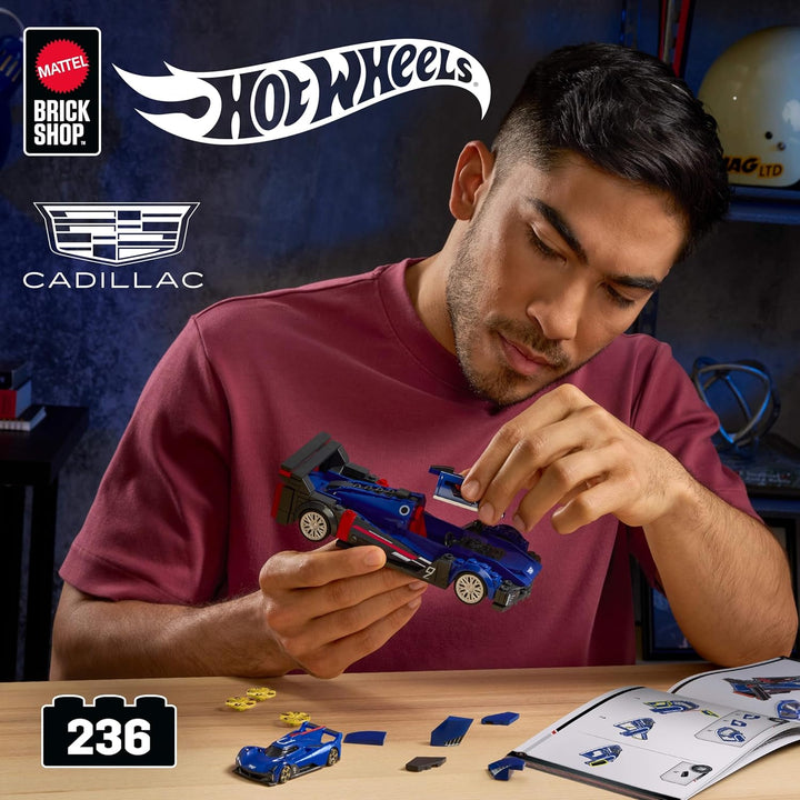 Mattel Brick Shop Hot Wheels Speed Serie Bauset, Cadillac Project GTP Hypercar mit 236 Teilen, real
