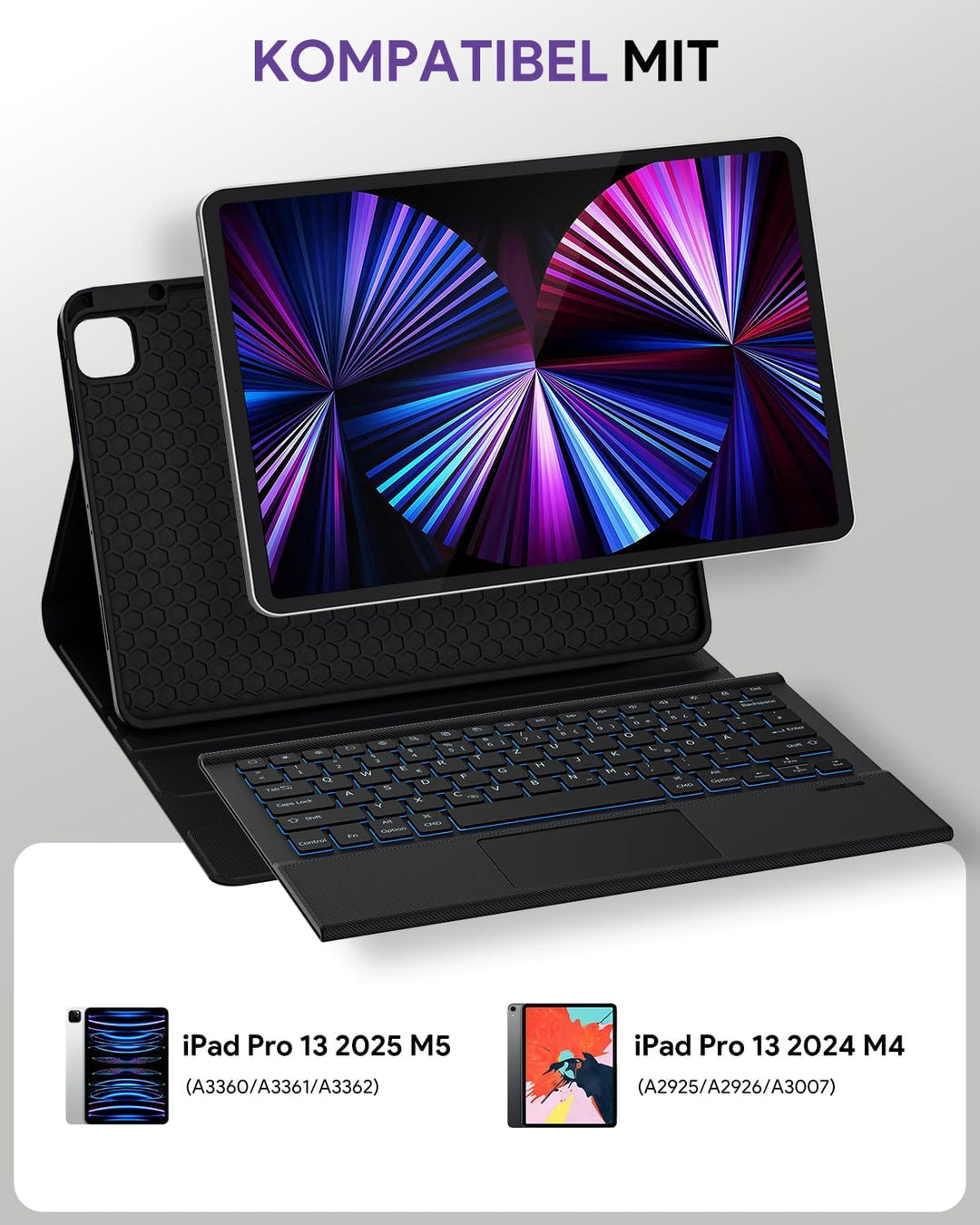 Doohoeek Schutzhülle mit Tastatur für iPad Pro 13 Zoll M5/M4 (2025/2024), Bluetooth Kabellose Beleuc