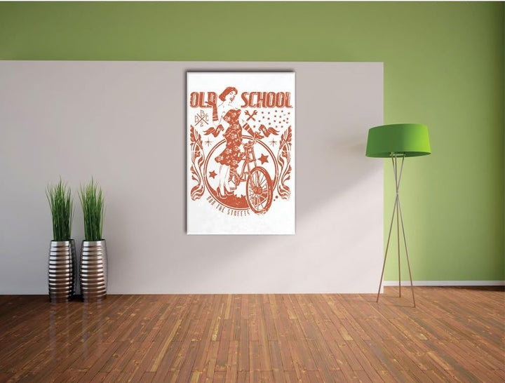 Pixxprint Old School White Bild auf Leinwand, XXL riesige Bilder fertig gerahmt mit Keilrahmen, Kuns