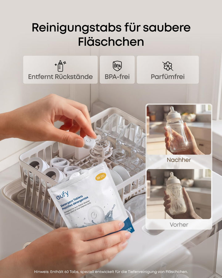 eufy 6-Monats-Reinigungsset für eufy Babyflaschen-Spülmaschine, mit Reinigungstabs (180 Stück), Entk