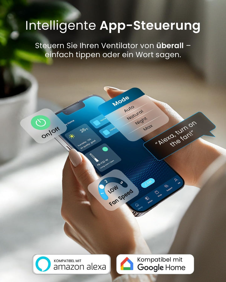Pro Breeze OmniAir 105cm rotorloser Ventilator mit Luftreiniger - Smart Home Ventilator, WLAN, App,