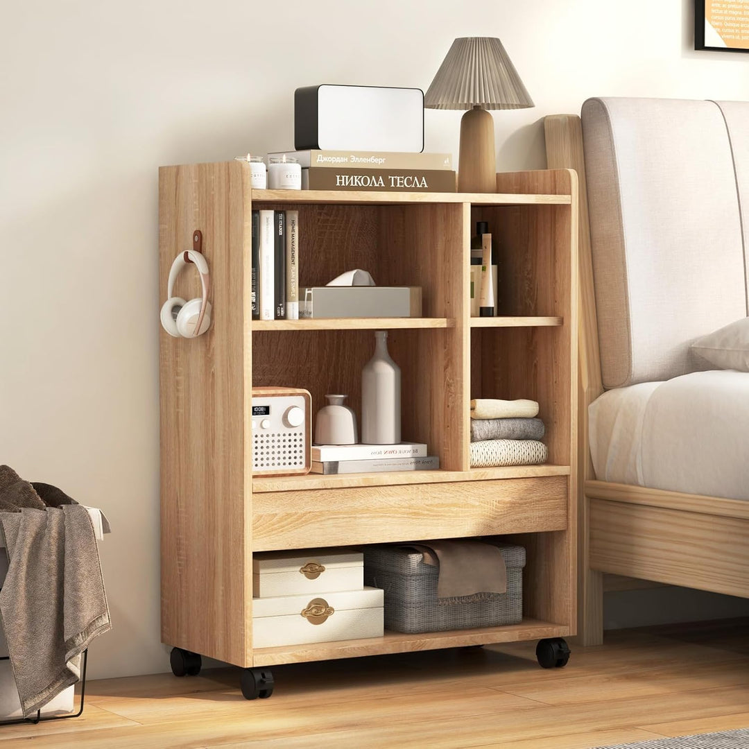 GIANTEX Rollcontainer, Bücherregal mit Schubladen, Rollen & Haken, 63,5 x 30 x 84,5 cm Aktenschrank