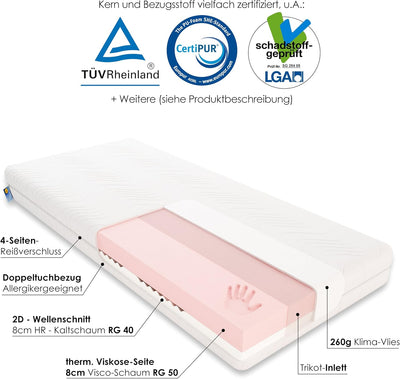 Schlummerparadies® anpassungsfähige 7-Zonen viscoelastische Viscose + HR-Kaltschaum Matratze mit Ten