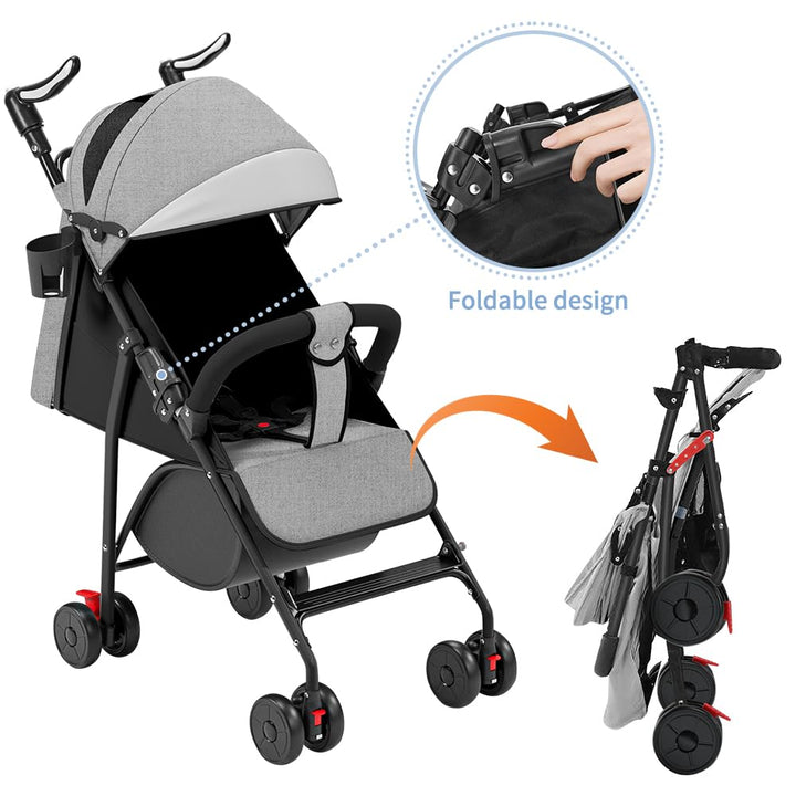 Kinderwagen ab 0-4 Jahre, 0-28 kg,reisebuggy mit liegefunktion，federleichter, kompakter Buggy, 3 Lie