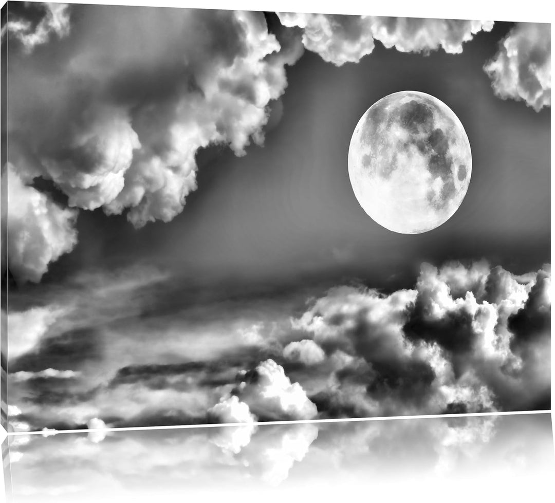 Monocrome, Vollmond, Format: 100x70 auf Leinwand, XXL riesige Bilder fertig gerahmt mit Keilrahmen,