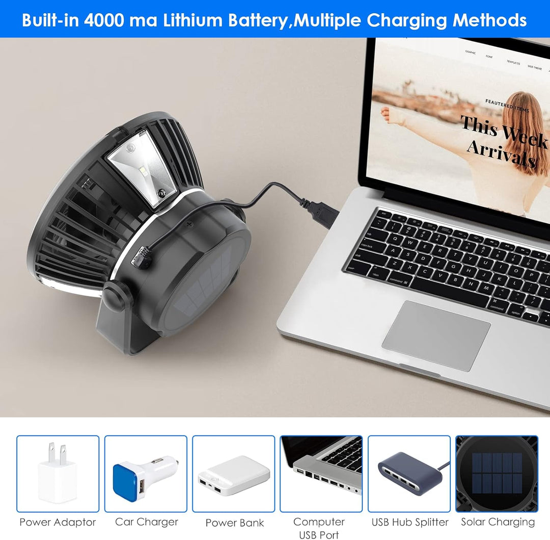 Qoosea Solar Camping Ventilator USB Campingventilator für Zelt Wiederaufladbare Zeltventilatoren mit