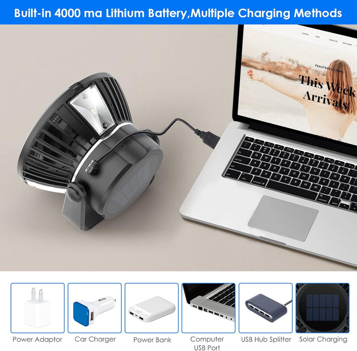 Qoosea Solar Camping Ventilator USB Campingventilator für Zelt Wiederaufladbare Zeltventilatoren mit