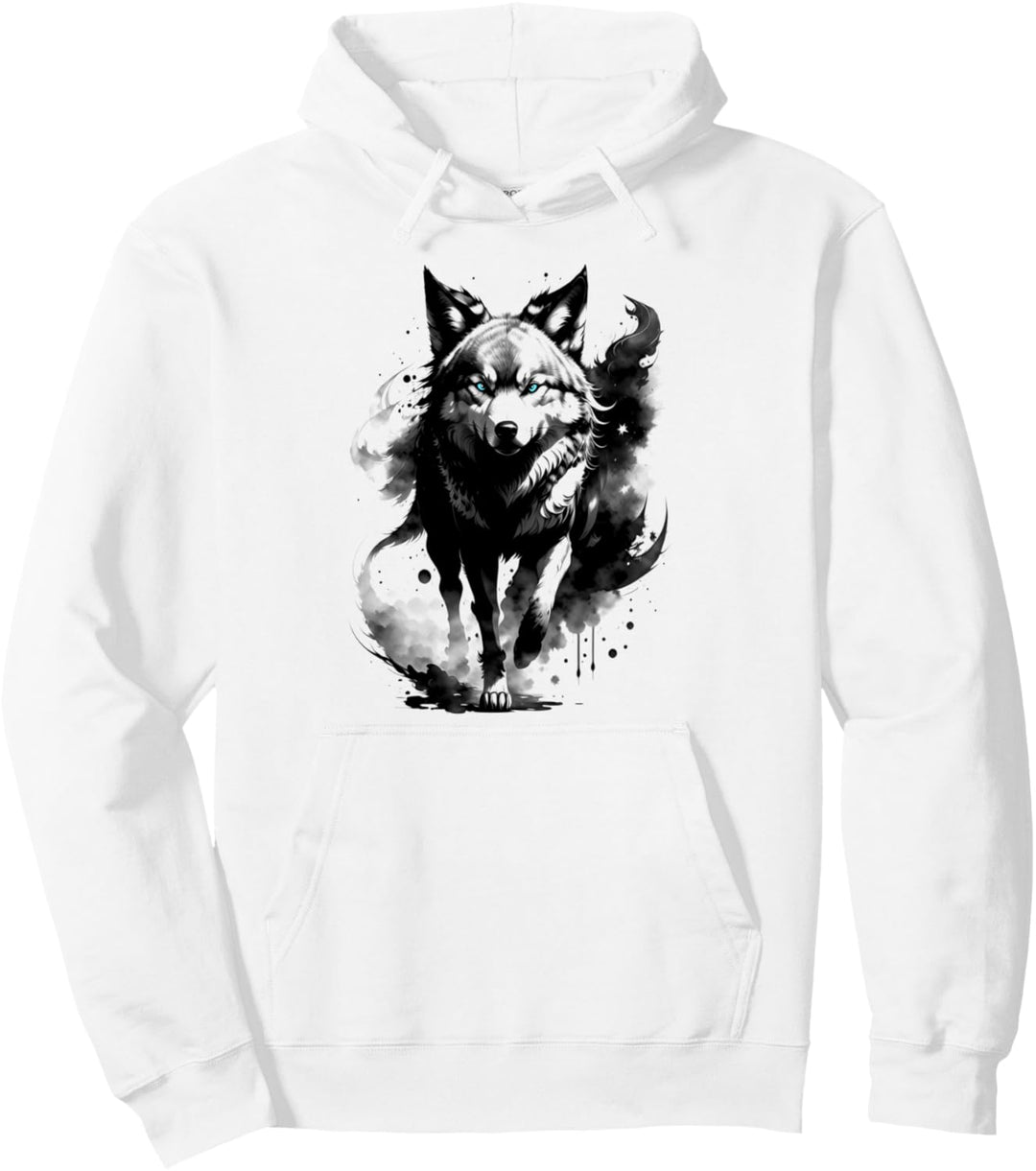 Modischer Wolf mit blauen Augen im künstlerischen Design Pullover Hoodie