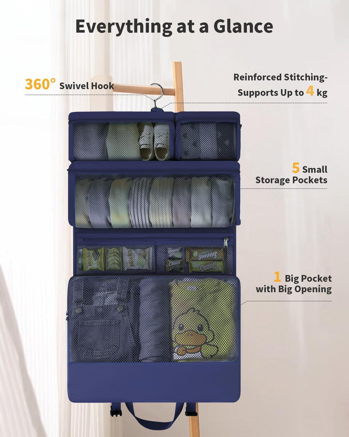 ECOHUB Hängender Reise Organizer, Reisekleiderschrank, 8 Fäche Blau, Blau