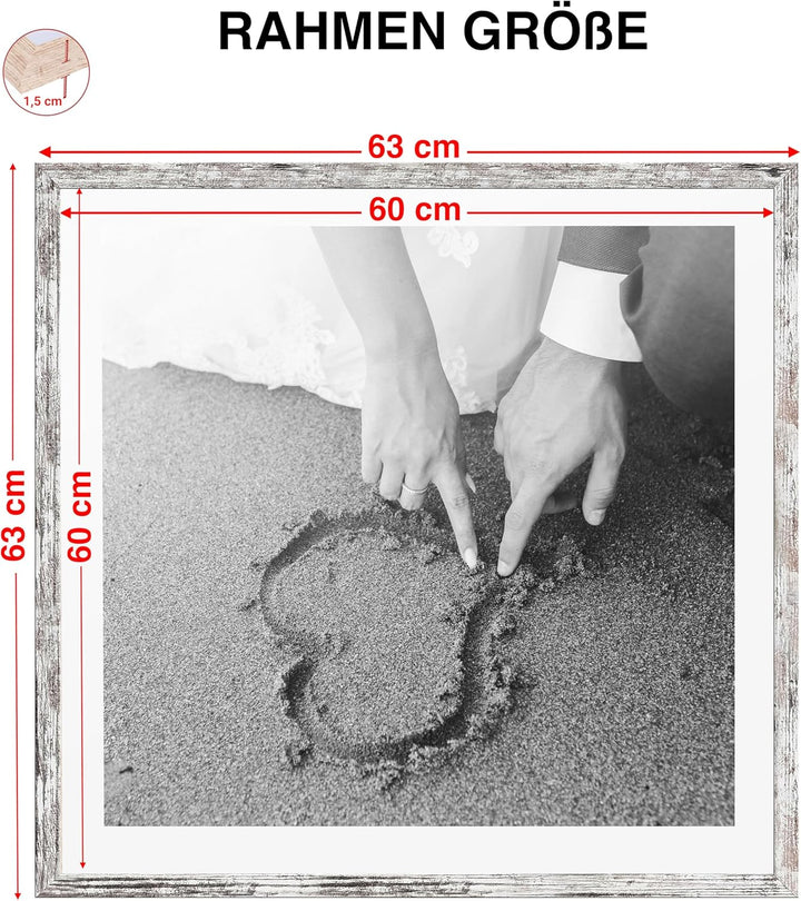 CABBEL 1x Bilderrahmen 60x60 cm Birke Rahmen 1-Pack | Dokumentenrahmen, Collage, Poster | MDF Holz-P