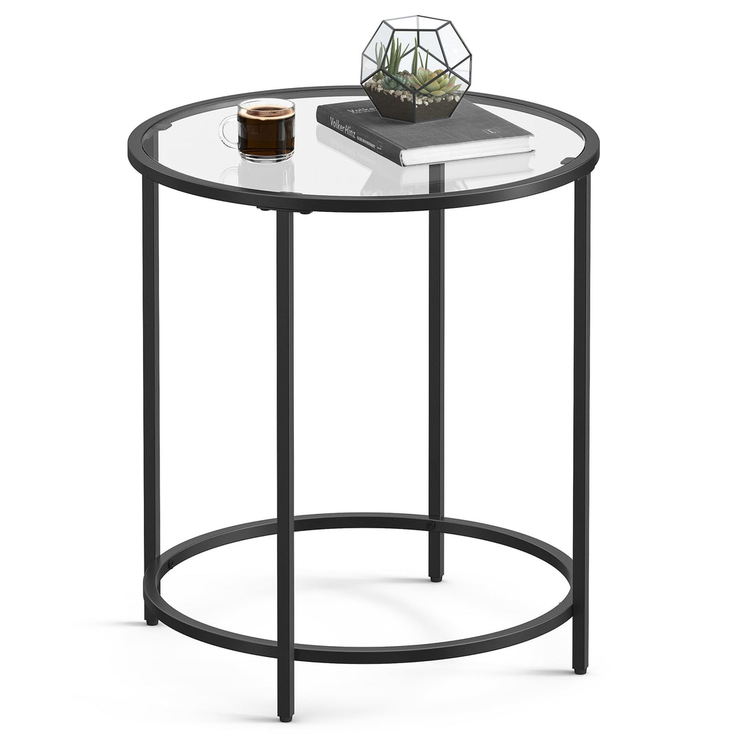 VASAGLE Beistelltisch, rund, Platte aus gehärtetem Glas, Metallrahmen, Sofa-Spitze, Konsolentisch, N
