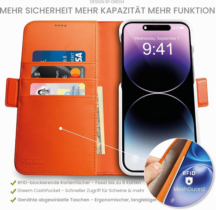 Dreem Fibonacci iPhone 14 Brieftaschen-Etui / 2-in-1 stossfestes Etui und abnehmbares Folio aus vega
