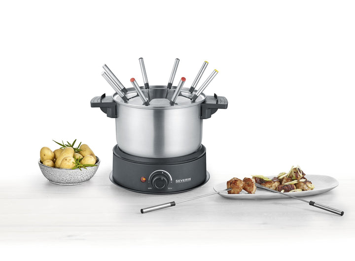 SEVERIN Fondue, spülmaschinengeeignetes Fondueset mit 8 farblich markierten Gabeln, elektrisches Fon