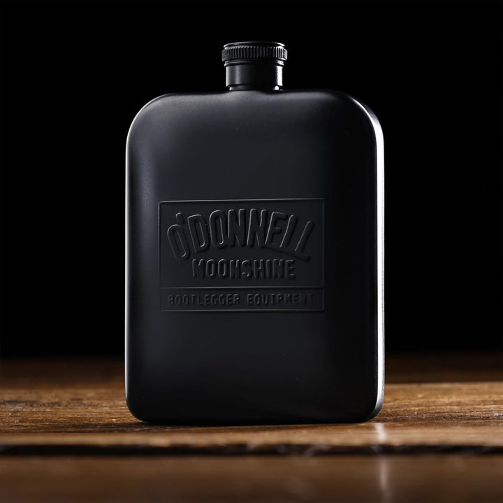 O’Donnell Edelstahl Flachmann 180ml mattem Schwarz mit Gravur - Extra Robuste Outdoor Drink Flasche