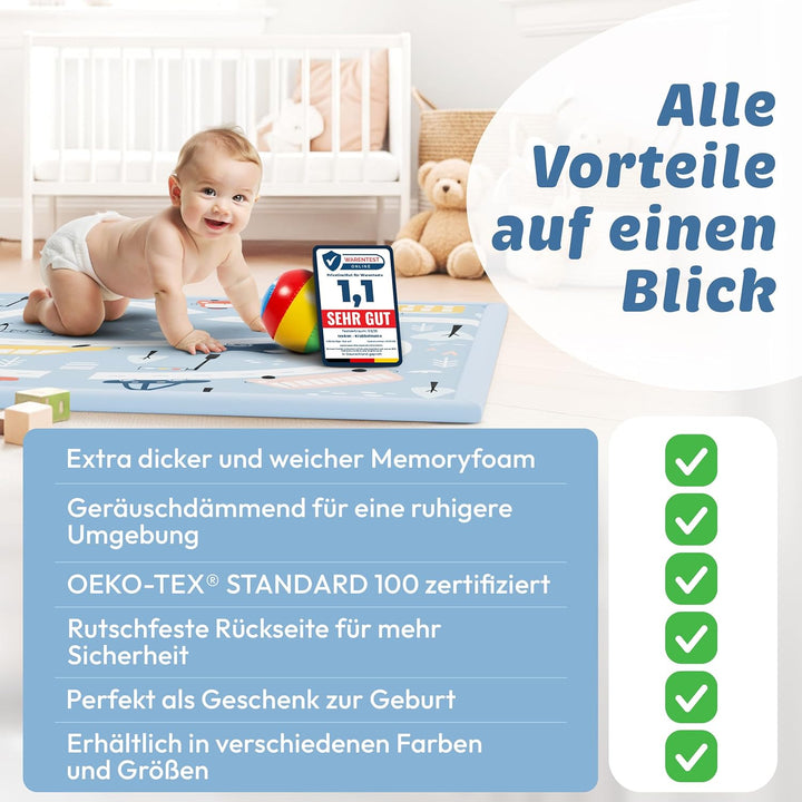 Seidenweiche Krabbelmatte Baby 200x150x3cm Autos & Strassen Extra Dicke(3cm) Spielmatte Kinder mit P