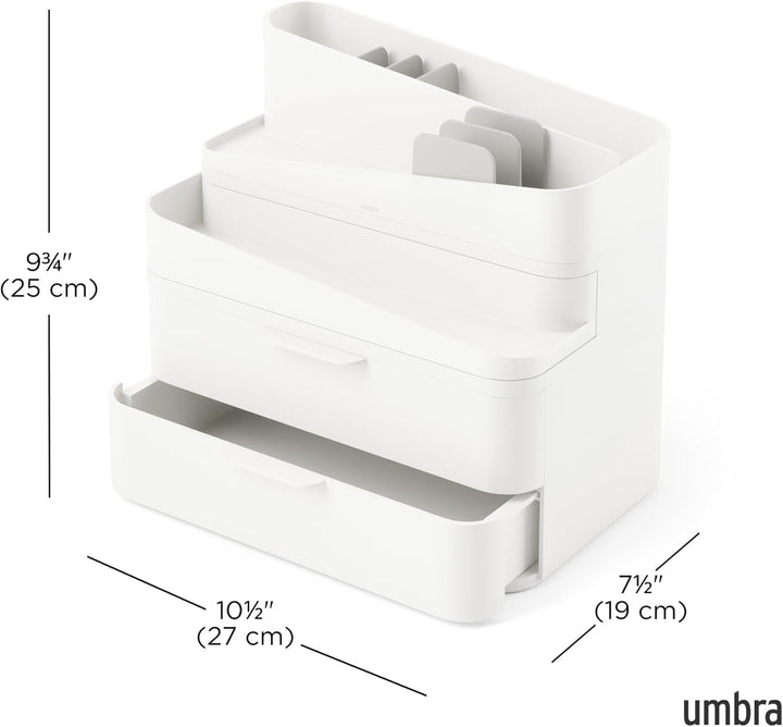 Umbra Glam Kosmetik Organizer, Modulare Aufbewahrungsbox mit 3 Schubladen und entnehmbaren Trennwänd