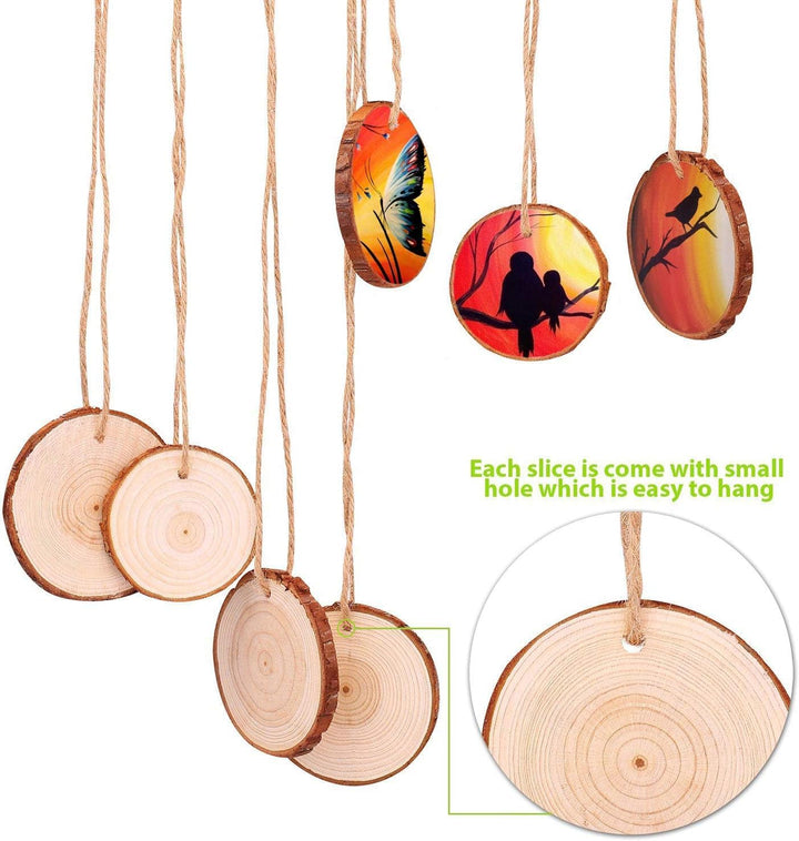 Fuyit Holzscheiben 30 Stücke Holz Log Scheiben 6-7cm mit Loch Unvollendete Holzkreise für DIY Handwe