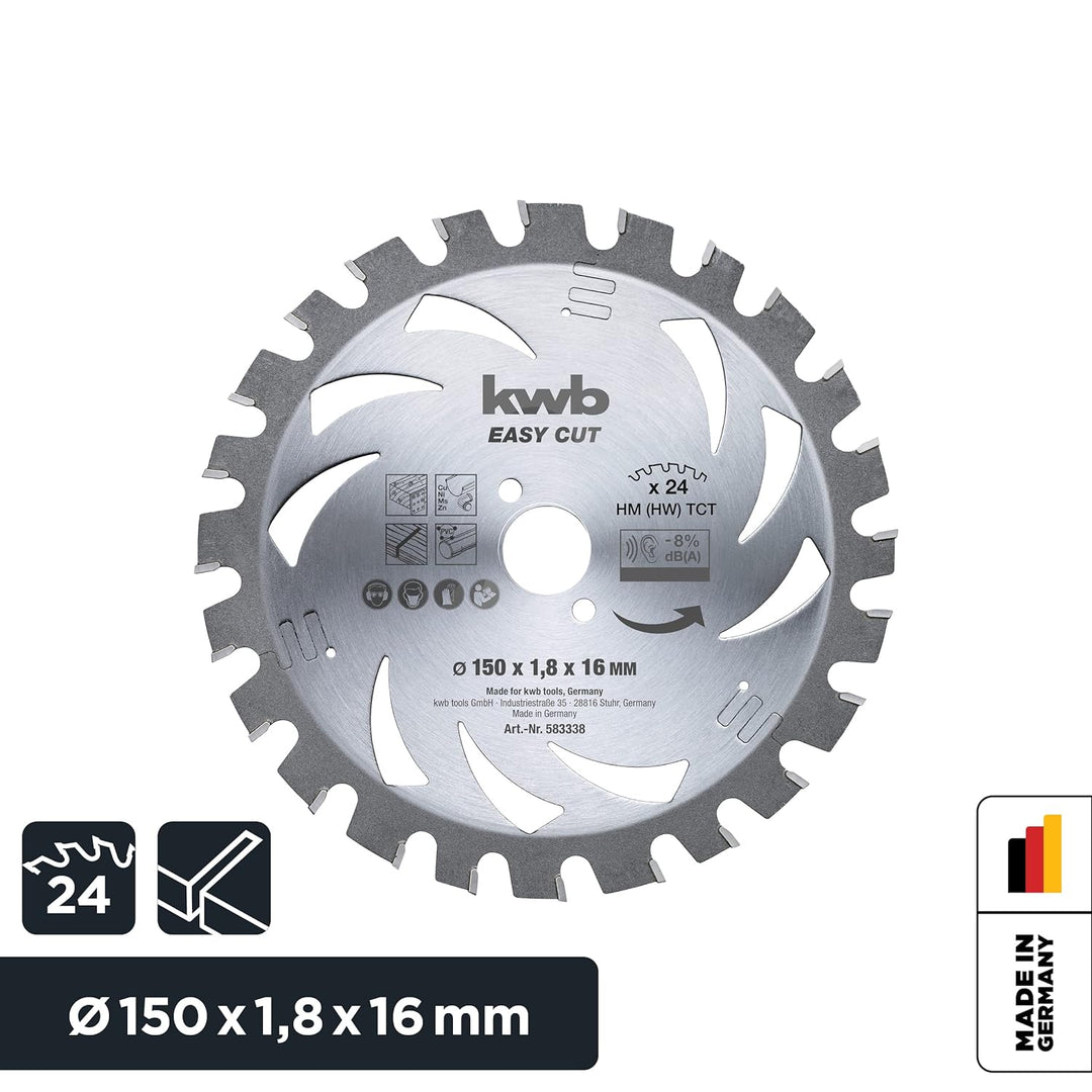 kwb Kreissägeblatt 150 x 16 mm, Made in Germany, leichtgängig, speziell für Akkumaschinen, Universal