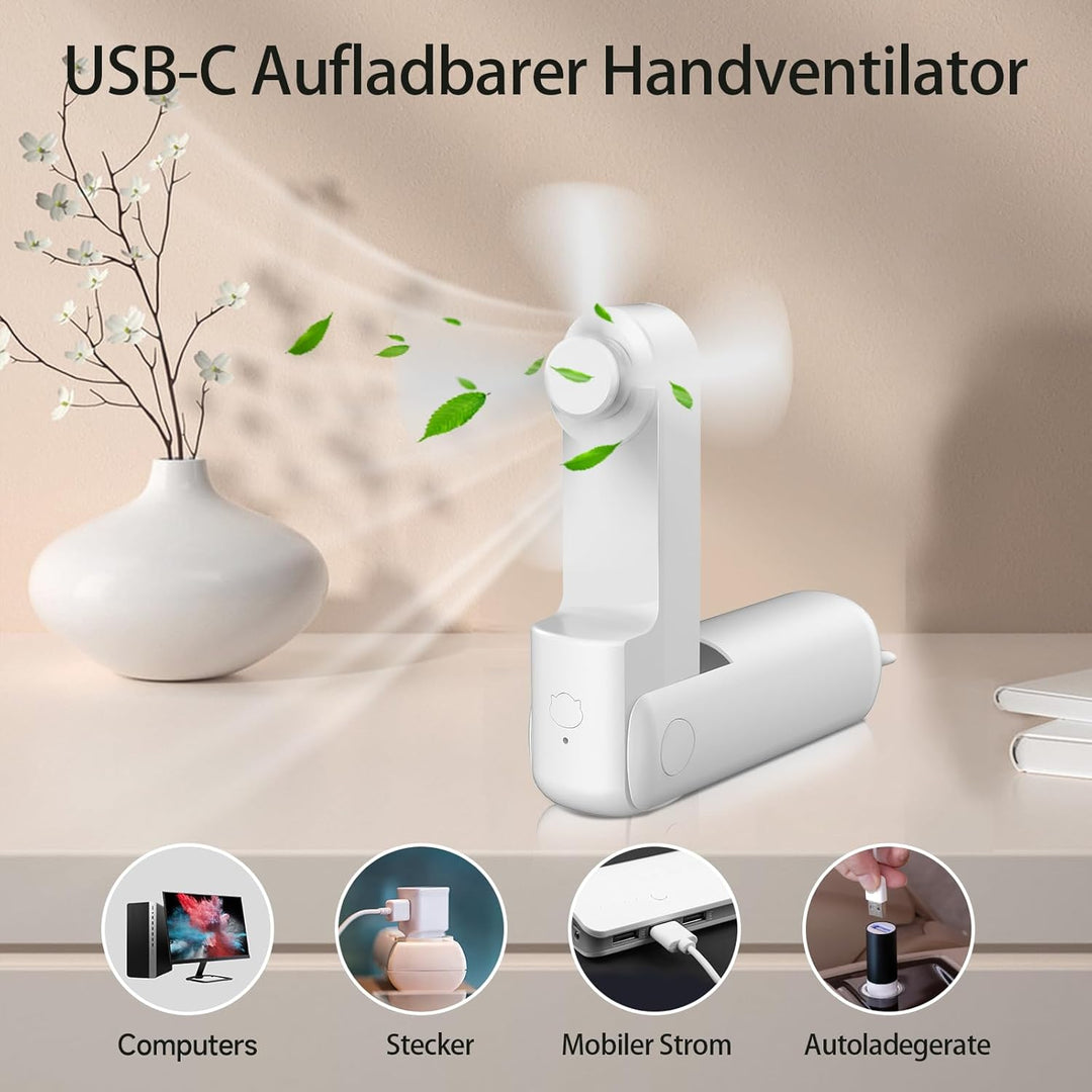 Handventilator to Go, 125g Ultraleichter Taschenventilator Mini, 20H Max Akku mit Powerbank, USB Auf