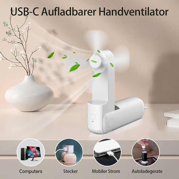 Handventilator to Go, 125g Ultraleichter Taschenventilator Mini, 20H Max Akku mit Powerbank, USB Auf