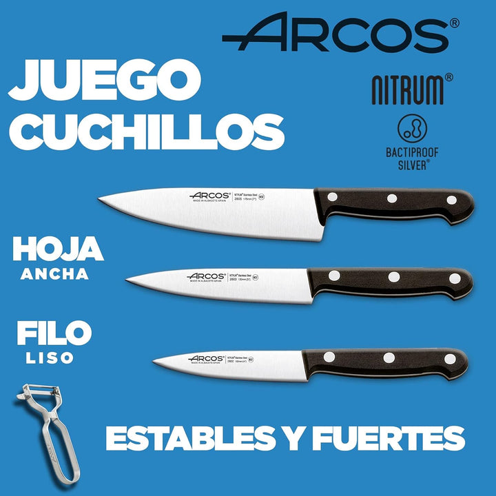 Arcos Küchenmesser-Set, 4-Stück | Profi-Küchenmesser Set mit schwarzem Griff & gebogenen Klingen aus