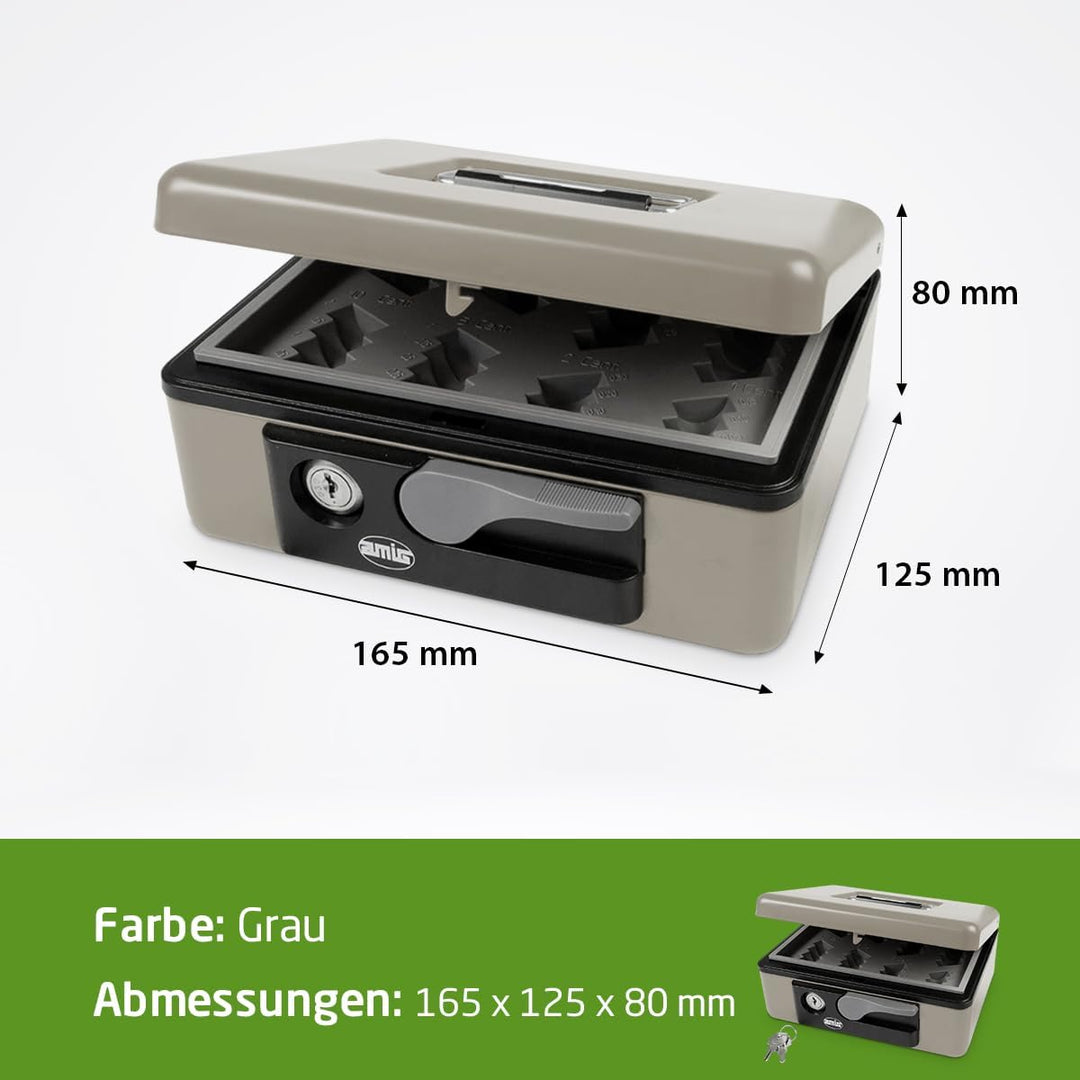 Amig - Sicherheits Geldkassette aus Stahl | Mit Münzschale und 2 Schlüsseln | Robust und Tragbar | I