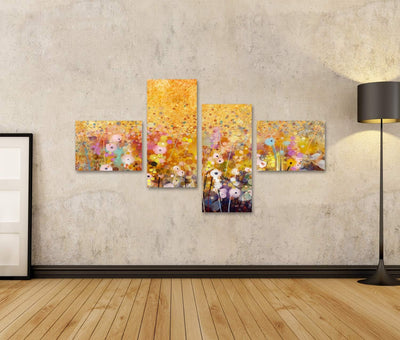 Bild auf Leinwand Aquarell Rote Mohnblumen Wandbild Poster Kunstdruck Bilder Format: 150x80cm - 4 Te