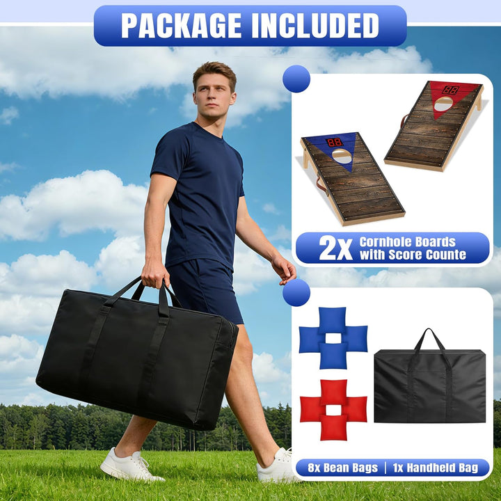 NZQXJXZ Cornhole Spiel Outdoor mit Automatischem Punktezähler, 60x35cm Massivholz Premium Corn Hole