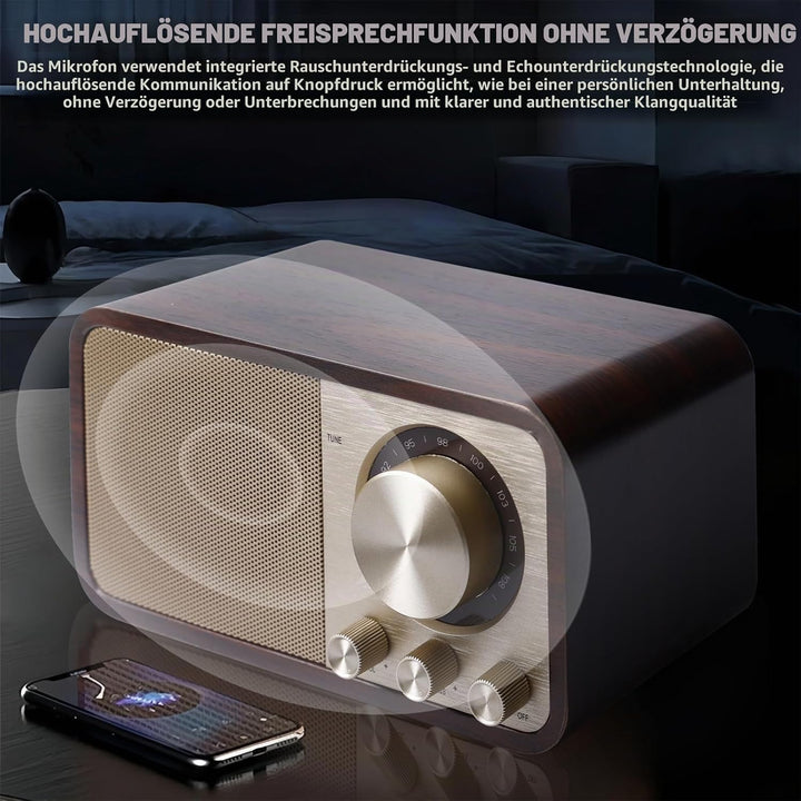 Retro Radio mit Bluetooth, Nostalgie Radio mit 1500mAh Akku wiederaufladbar, USB/TF-Karte/AUX, 5W La