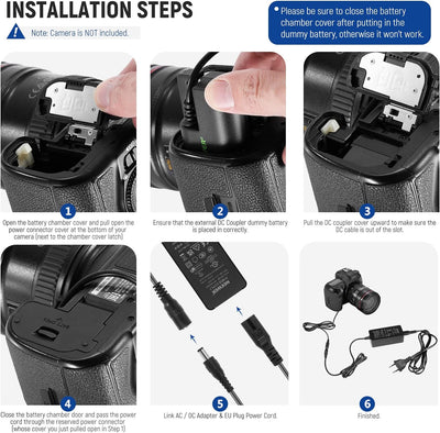 NEEWER Dummy Batterie Ersatz für LP-E6 LP-E6N LP-E6NH mit DC Koppler und AC Netzteil Kompatibel mit