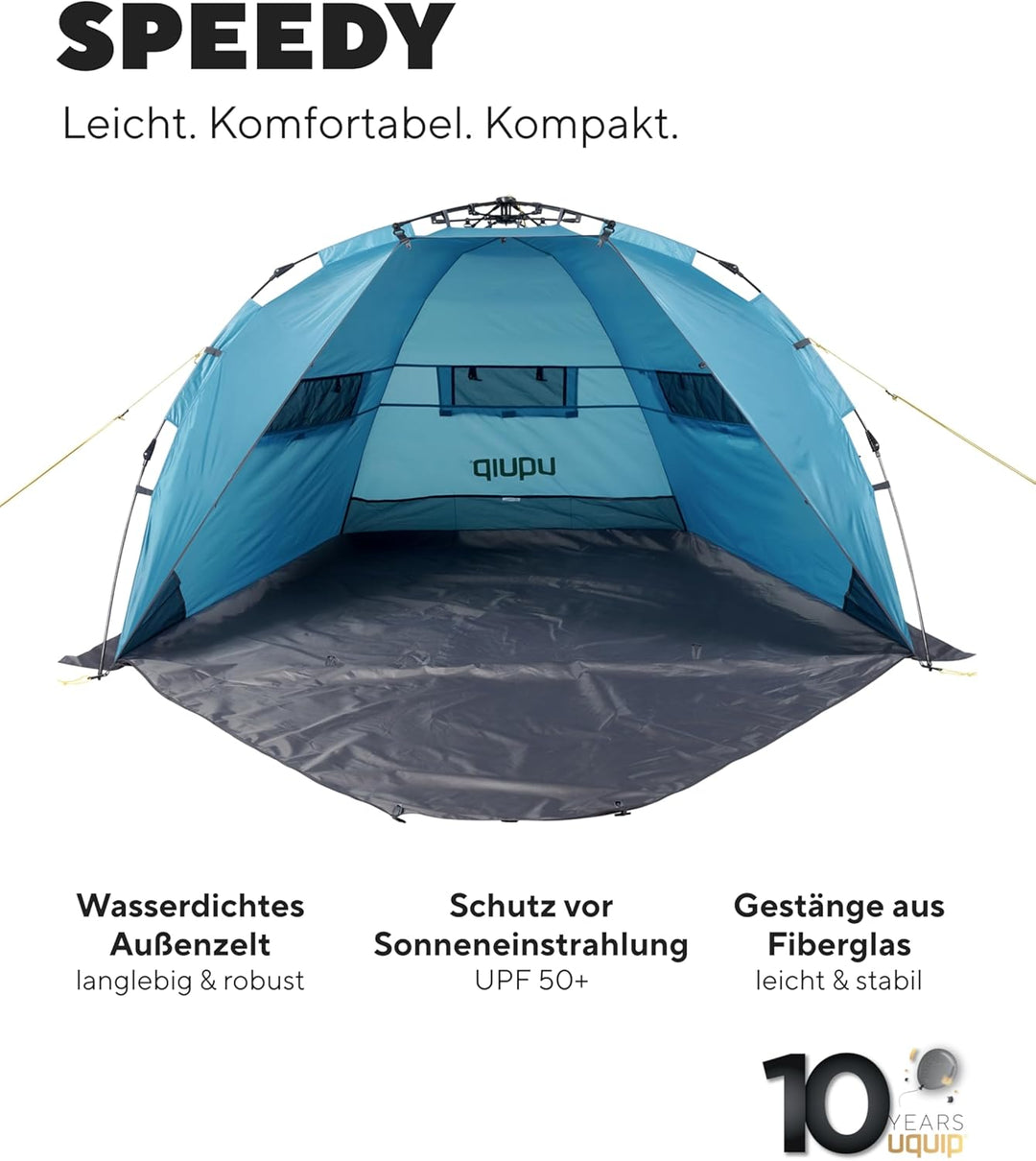 Uquip Strandmuschel Speedy Petrol I 150 x 115 x 200 cm I UPF 50+ Strandzelt zum Schutz vor Sonne, Wi