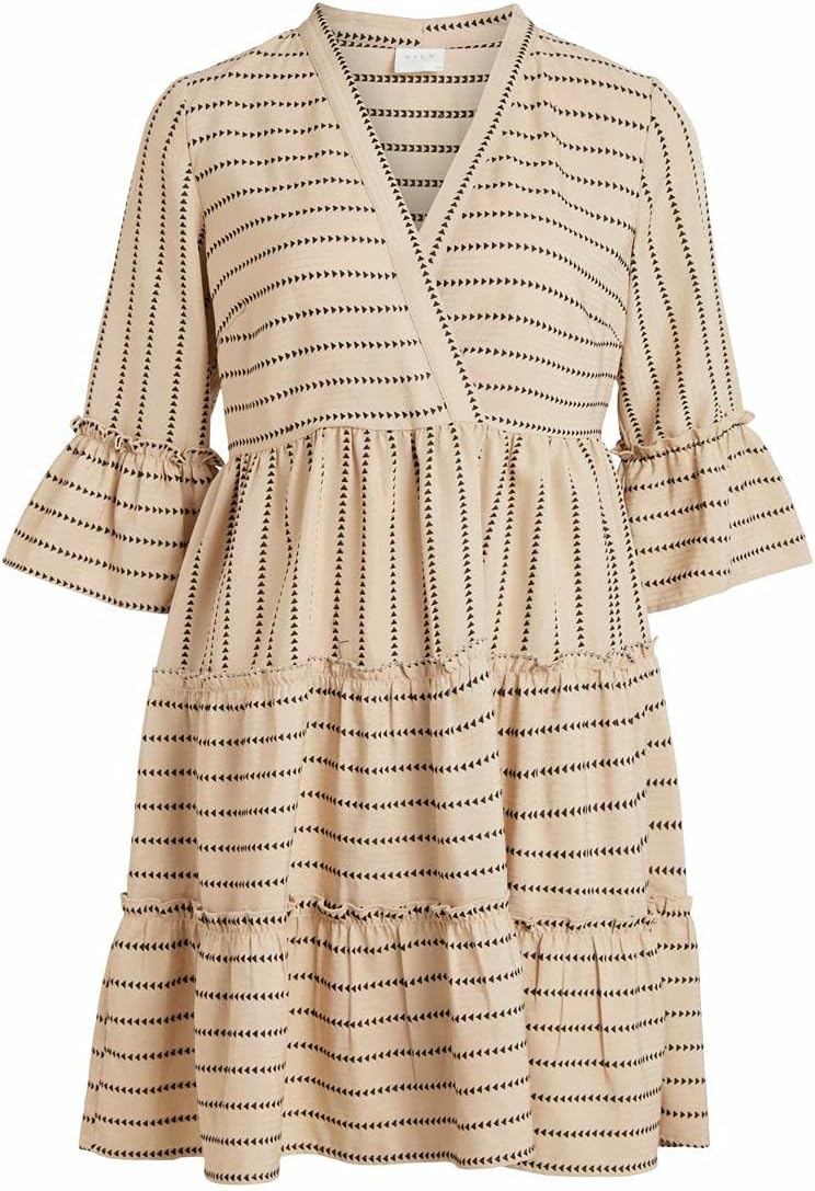 Vila Damen Kleid 34 Humus/Detail:w. Black, 34 Humus/Detail:w. Black