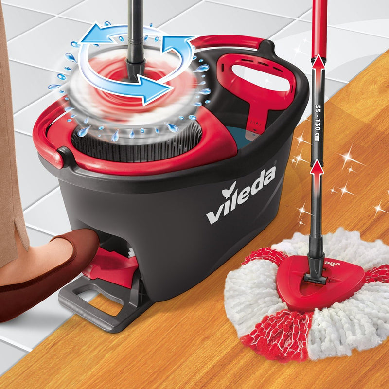 Vileda leicht Auswringen und Reinigen Turbo Microfaser Mop- und Eimer-Set., Microfaser, rot, 29.6 x