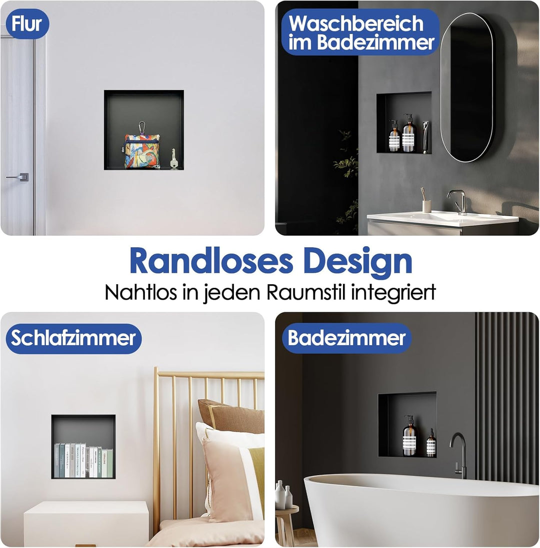 304 Edelstahl Wandnische Dusche 30 x 30 cm, Einlagige Badezimmernische mit Fliesenfähigen Kanten, Ra