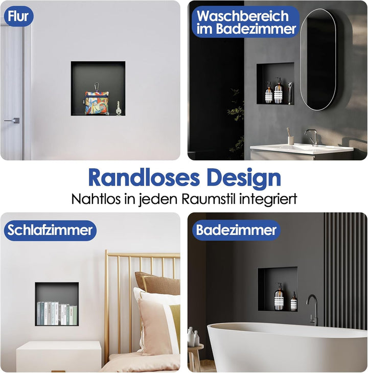 304 Edelstahl Wandnische Dusche 30 x 30 cm, Einlagige Badezimmernische mit Fliesenfähigen Kanten, Ra