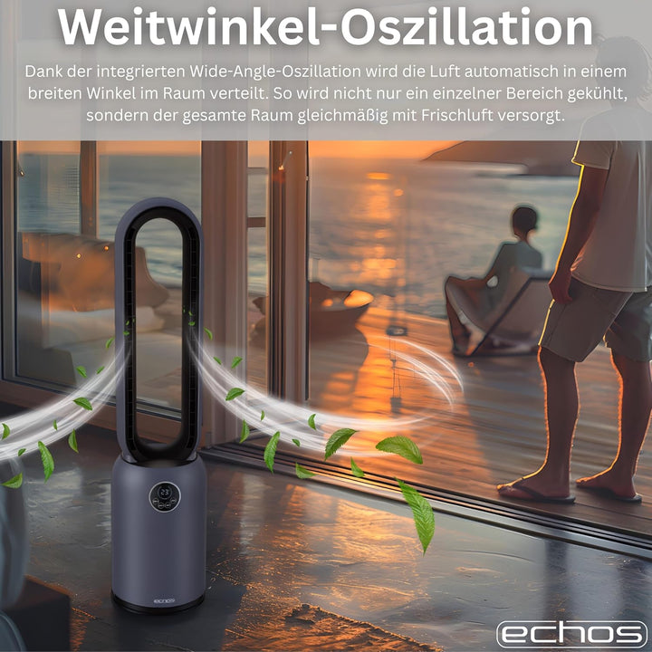 Echos® Turmventilator sehr leise Standventilator energiesparend Bodenventilator mit Fernbedienung Ve