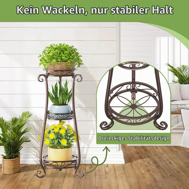 3 Etagen Blumenständer Pflanzenständer Blumenetagere Pflanzenregal aus Metall für grosse Töpfe Indoo