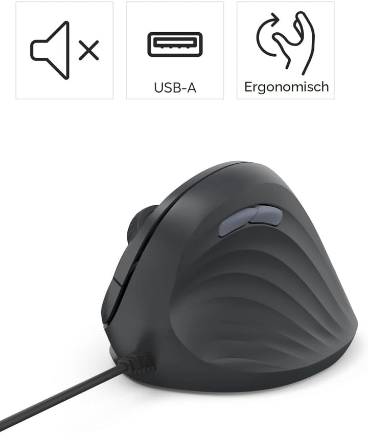 Hama vertikale Maus (optische Maus ohne Klickgeräusch, 7 Tasten, ergonomisch für Rechtshänder, 1000/