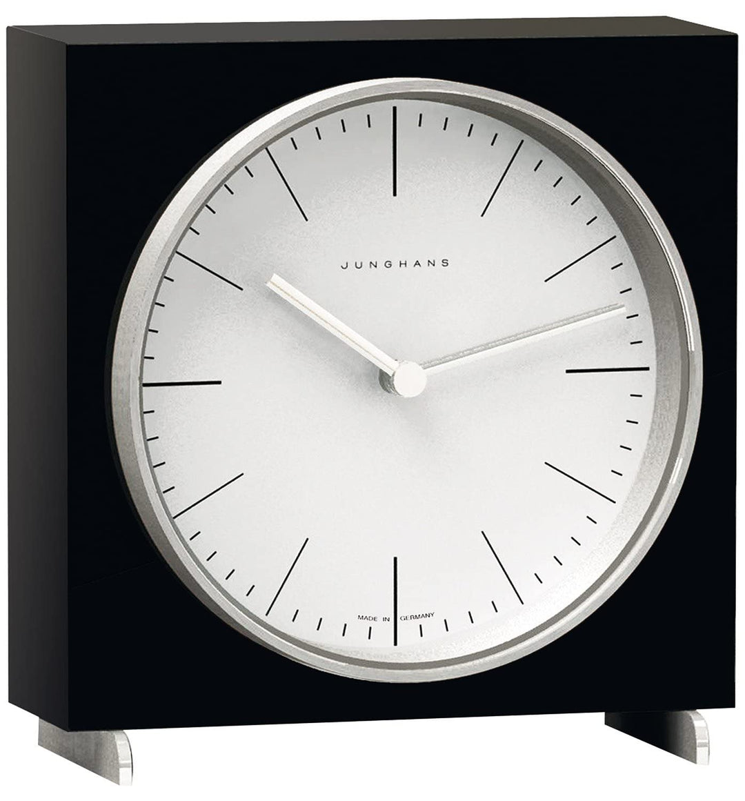 JUNGHANS / max bill Tischuhr max Bill, FUNKUHRWERK Schwarzes Holzgehäuse mit Strichblatt, schwarz, 1